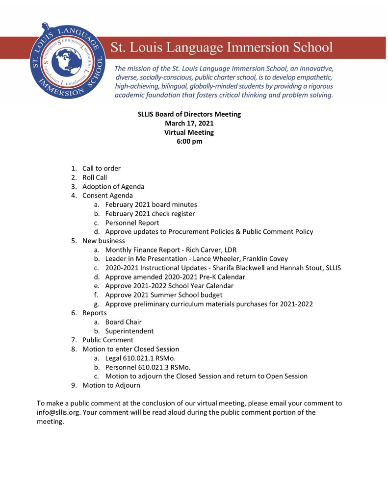 Board Agenda March 2021